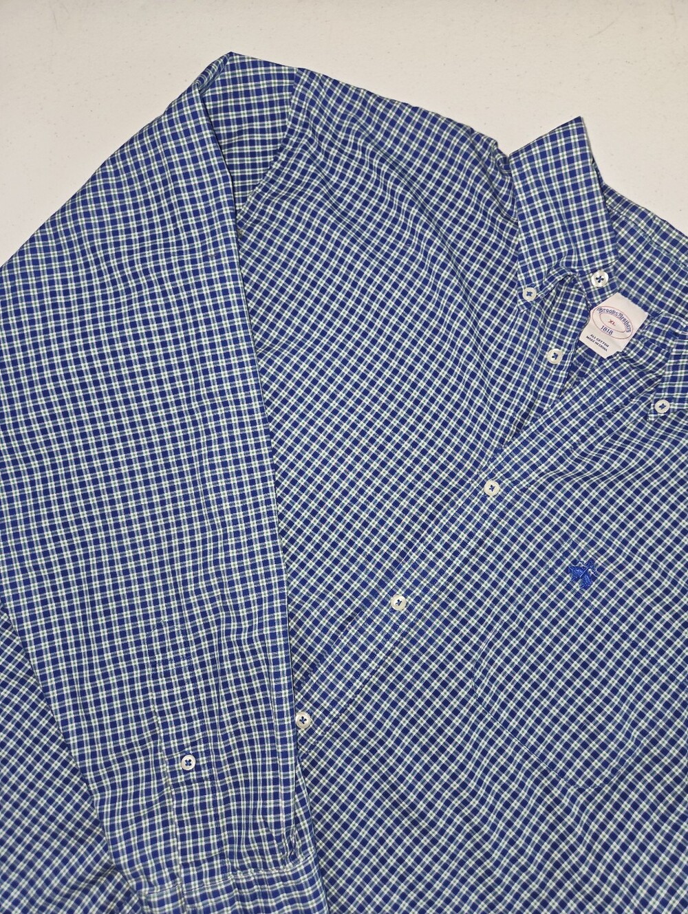 Brooks Brothers button up blue and green gingham XL